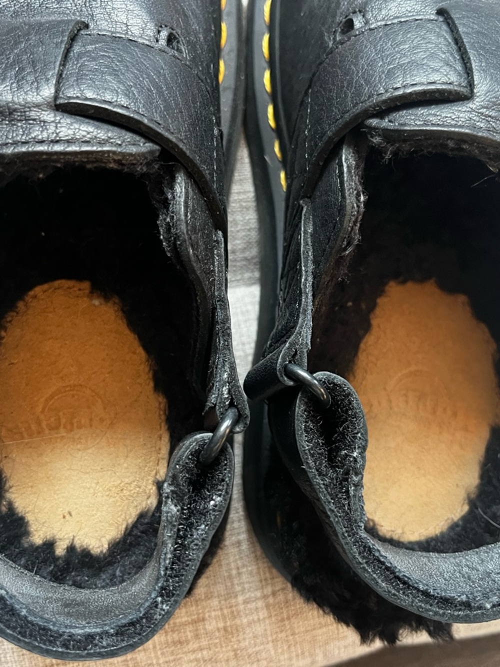 Dr. Martens Black Leather Buckle Clogs with Yellow Stitching Jorge shearling - Picture 5 of 8